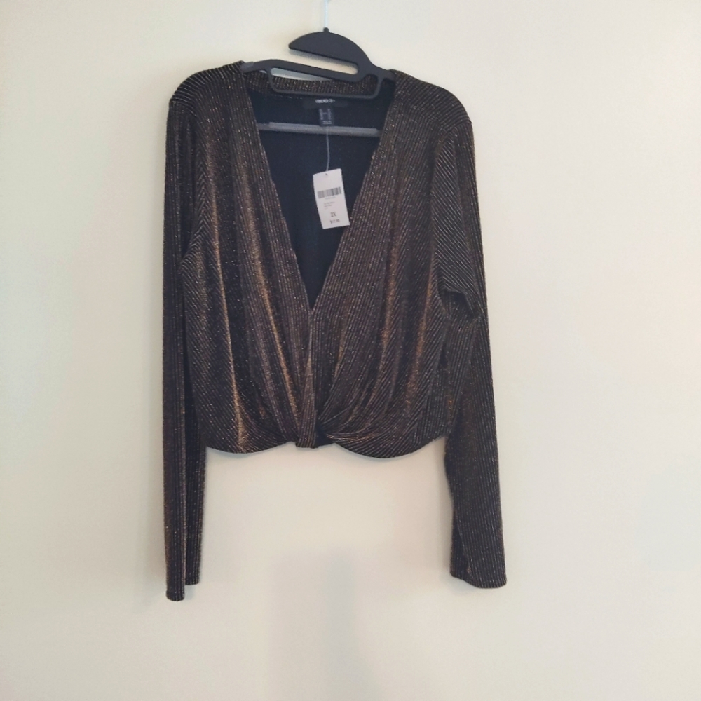 Gold and black dressy crop top 2x